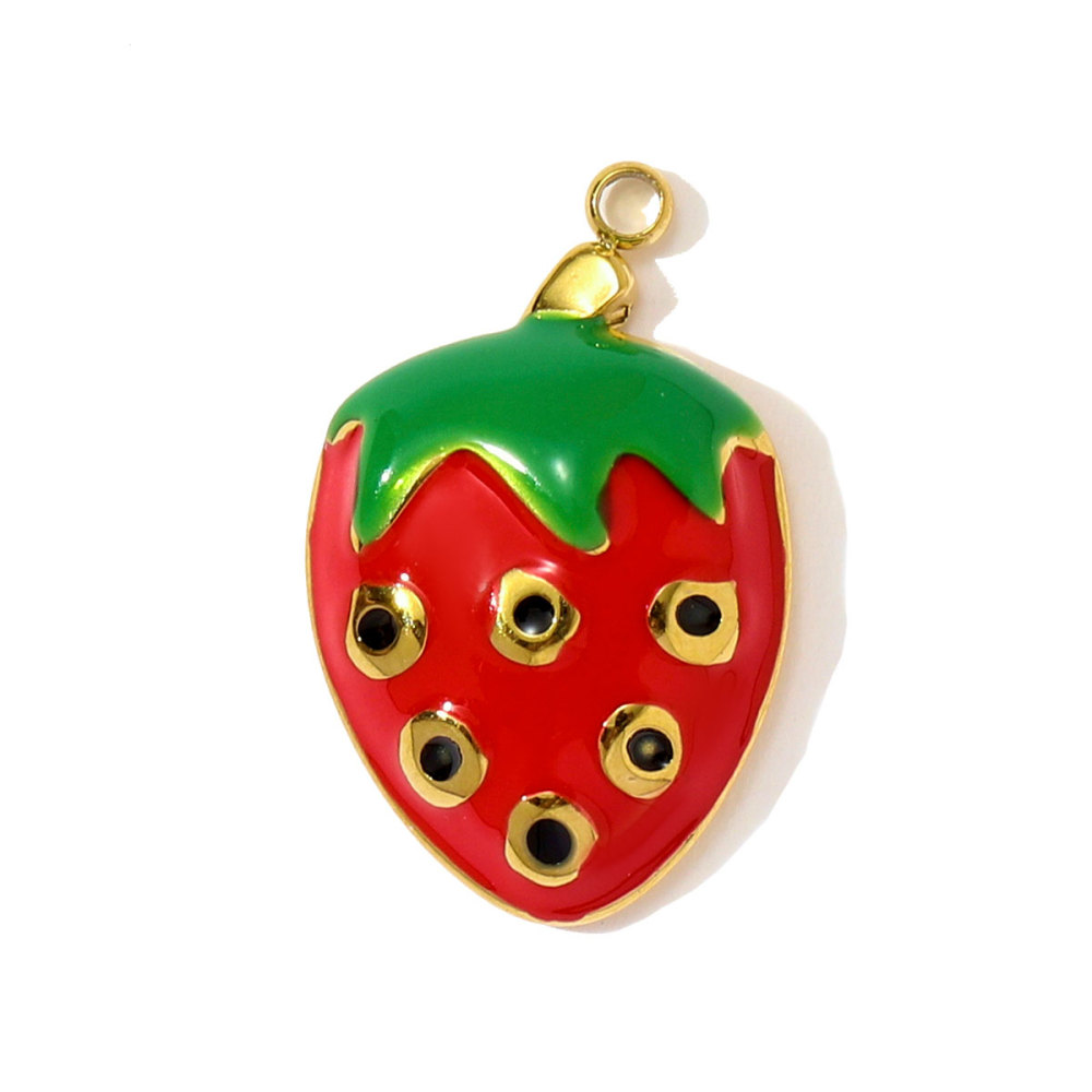6pcs/pack French Cute Stainless Steel Strawberry Lemon Necklace Pendants Birthday Cake Doughnut DIY Charms Women Cherry Jewelry