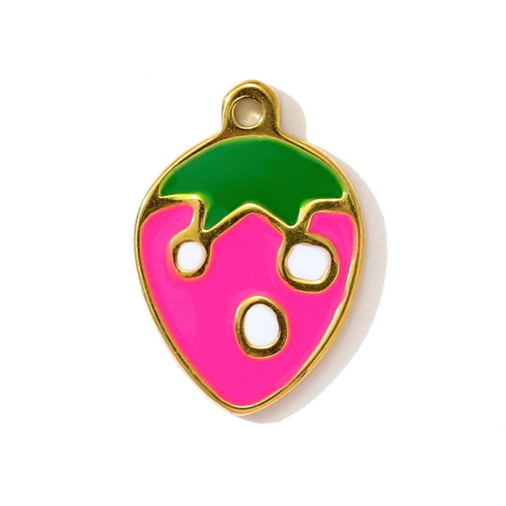 6pcs/pack French Cute Stainless Steel Strawberry Lemon Necklace Pendants Birthday Cake Doughnut DIY Charms Women Cherry Jewelry