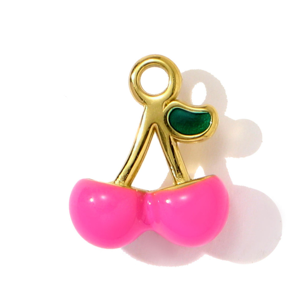 6pcs/pack French Cute Stainless Steel Strawberry Lemon Necklace Pendants Birthday Cake Doughnut DIY Charms Women Cherry Jewelry