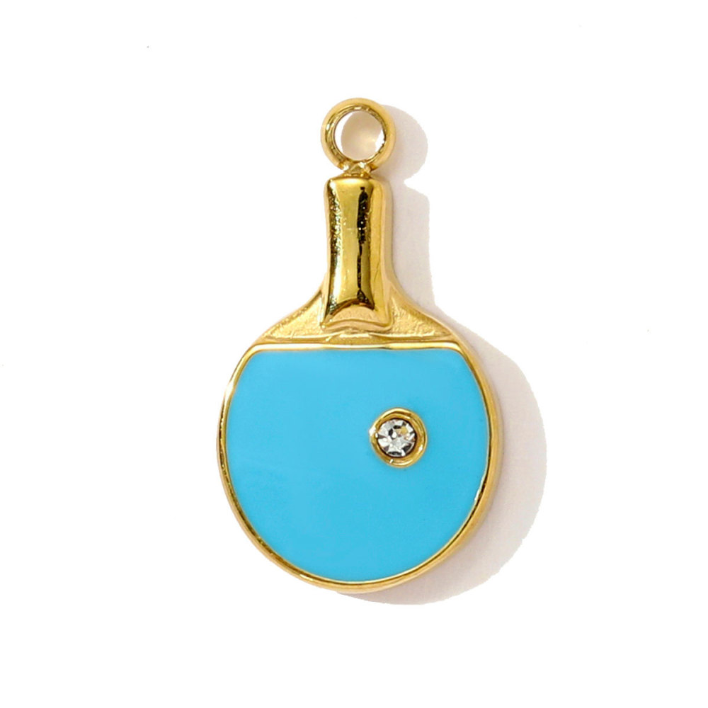6pcs/pack Stainless Steel Enamel Headset Table Tennis Racket Necklace Pendants Basketball Baseball DIY Charms Women Sport Jewelry