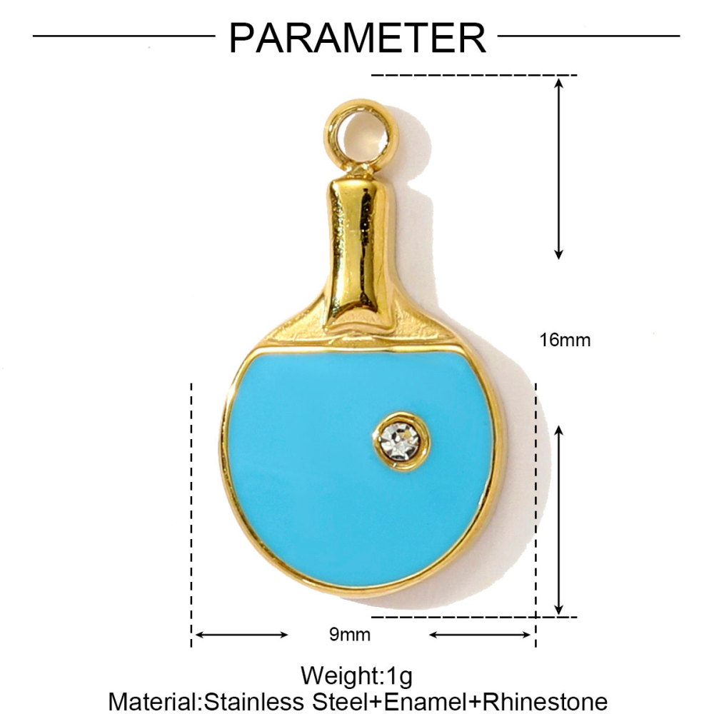 6pcs/pack Stainless Steel Enamel Headset Table Tennis Racket Necklace Pendants Basketball Baseball DIY Charms Women Sport Jewelry