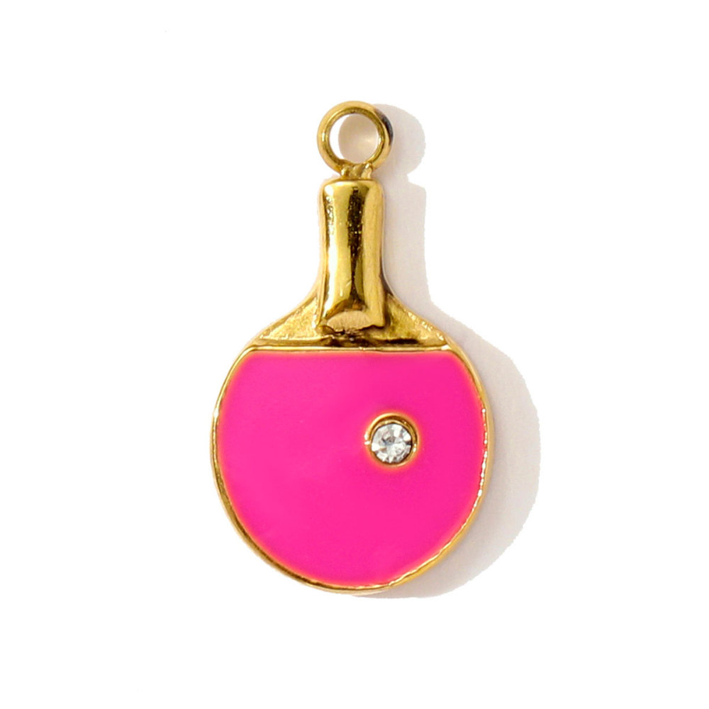 6pcs/pack Stainless Steel Enamel Headset Table Tennis Racket Necklace Pendants Basketball Baseball DIY Charms Women Sport Jewelry