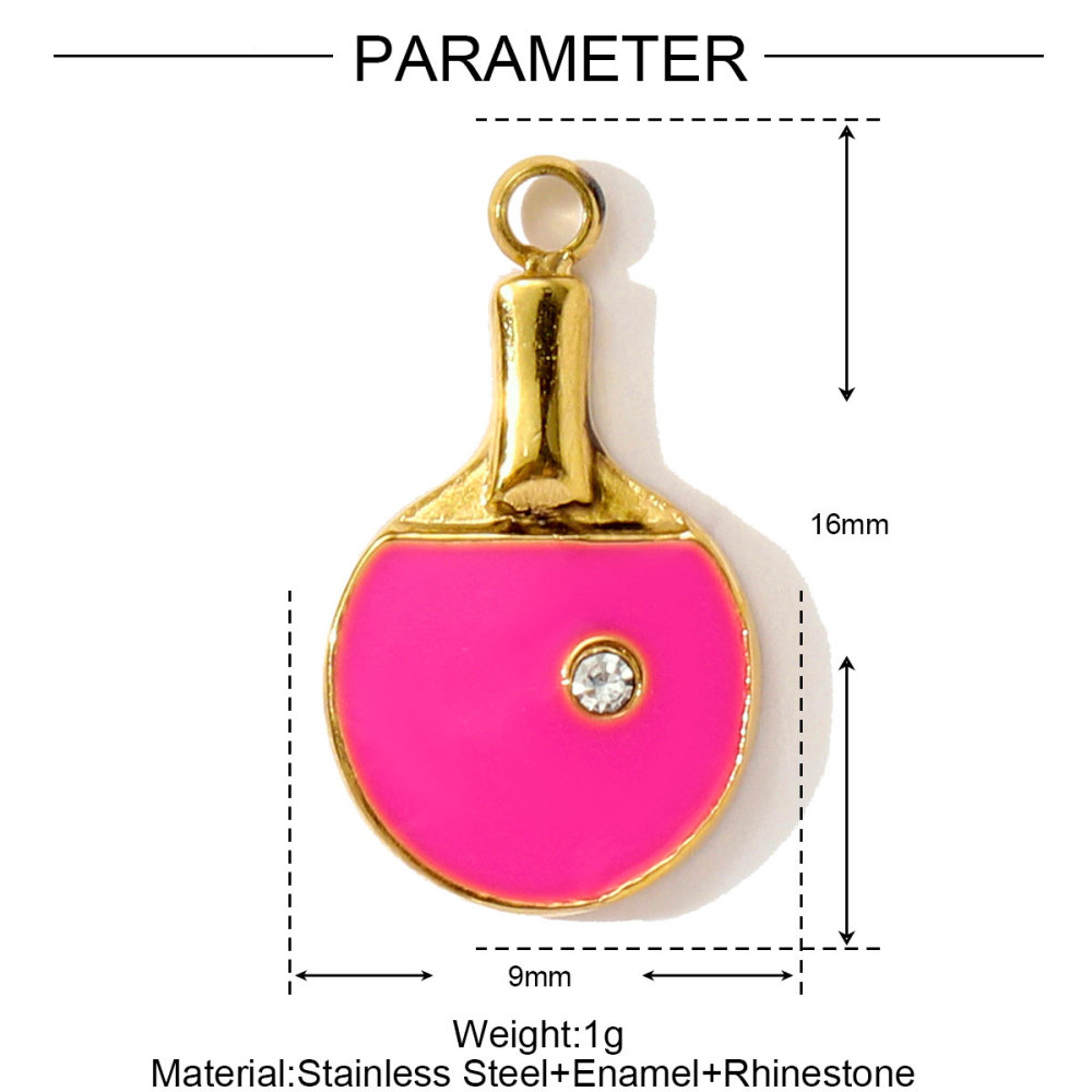 6pcs/pack Stainless Steel Enamel Headset Table Tennis Racket Necklace Pendants Basketball Baseball DIY Charms Women Sport Jewelry