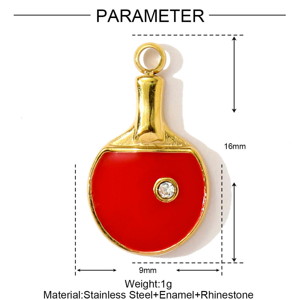 6pcs/pack Stainless Steel Enamel Headset Table Tennis Racket Necklace Pendants Basketball Baseball DIY Charms Women Sport Jewelry