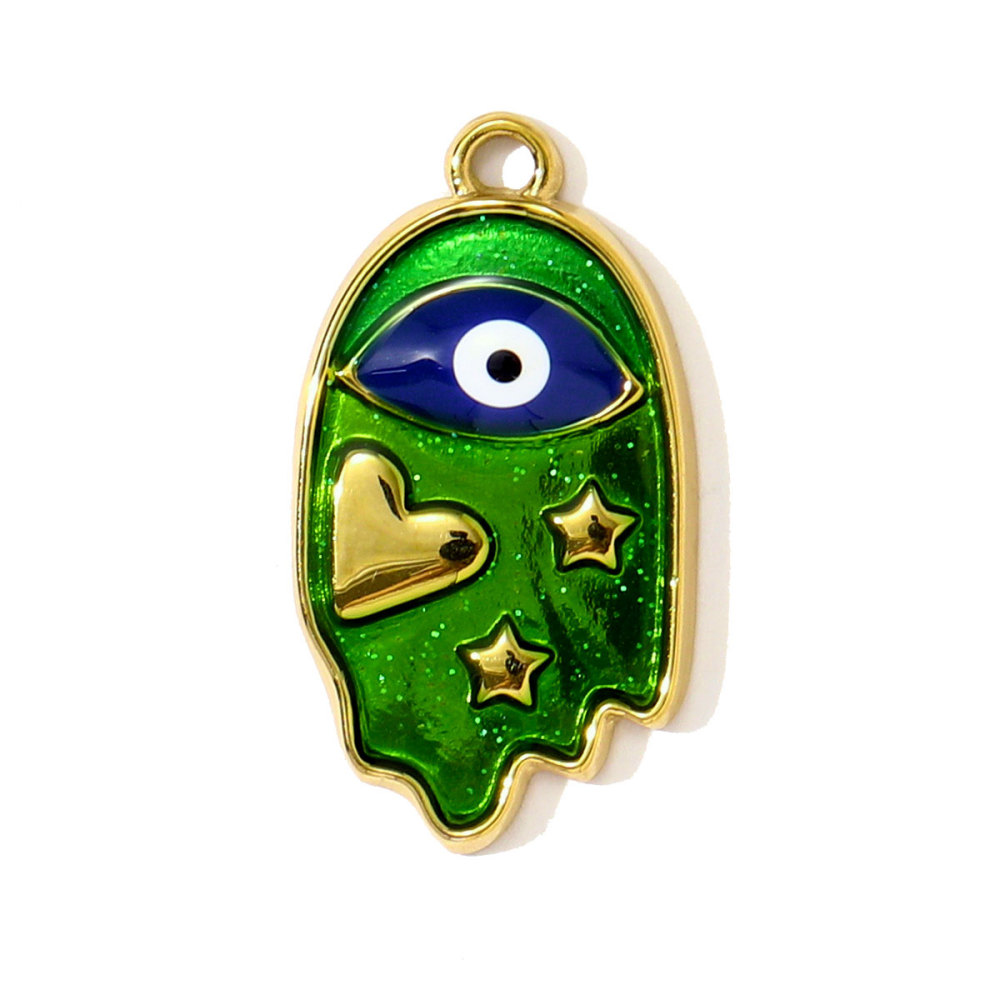 6pcs/pack Hip Hop Stainless Steel Enamel Evil Eye Necklace Pendants Rhinestone Heart DIY Earring Charms Women Painted Color Jewelry