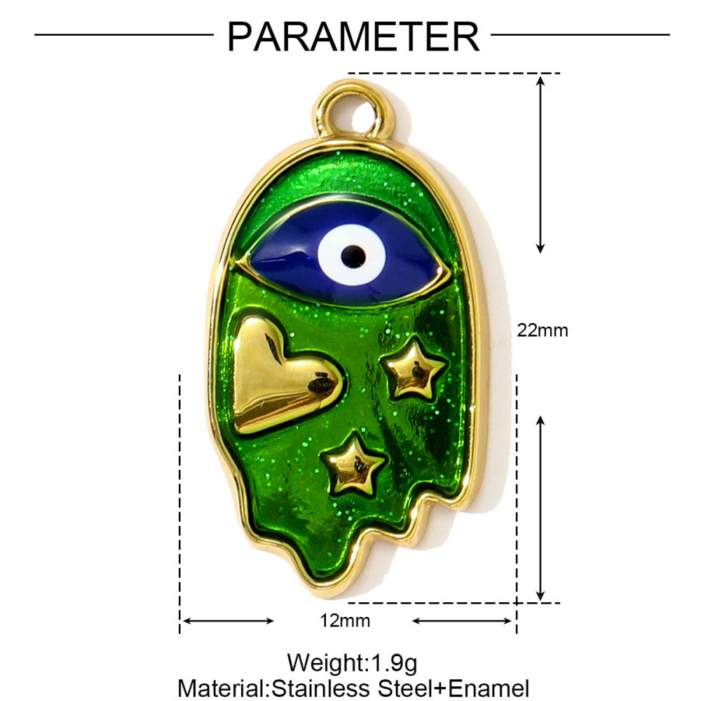 6pcs/pack Hip Hop Stainless Steel Enamel Evil Eye Necklace Pendants Rhinestone Heart DIY Earring Charms Women Painted Color Jewelry