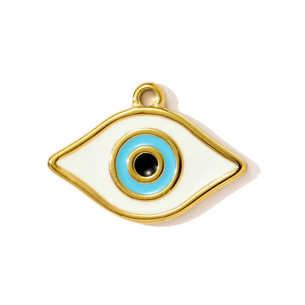6pcs/pack Hip Hop Stainless Steel Enamel Evil Eye Necklace Pendants Rhinestone Heart DIY Earring Charms Women Painted Color Jewelry