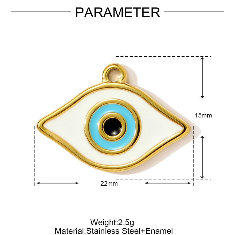 6pcs/pack Hip Hop Stainless Steel Enamel Evil Eye Necklace Pendants Rhinestone Heart DIY Earring Charms Women Painted Color Jewelry
