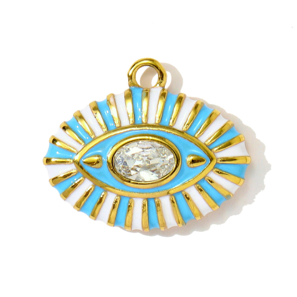 6pcs/pack Hip Hop Stainless Steel Enamel Evil Eye Necklace Pendants Rhinestone Heart DIY Earring Charms Women Painted Color Jewelry