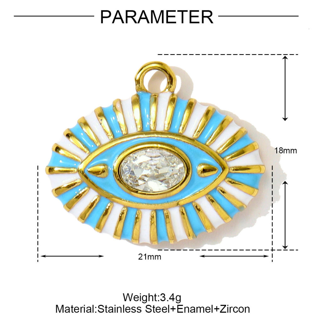 6pcs/pack Hip Hop Stainless Steel Enamel Evil Eye Necklace Pendants Rhinestone Heart DIY Earring Charms Women Painted Color Jewelry