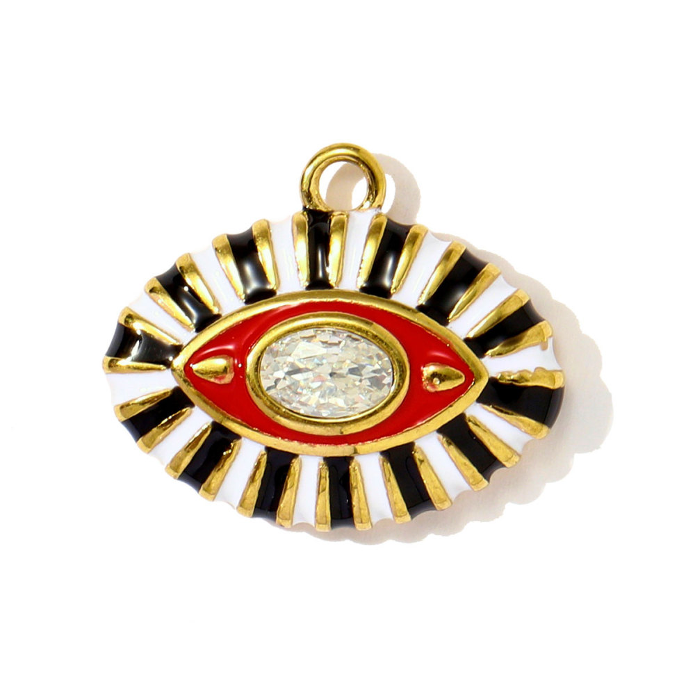 6pcs/pack Hip Hop Stainless Steel Enamel Evil Eye Necklace Pendants Rhinestone Heart DIY Earring Charms Women Painted Color Jewelry