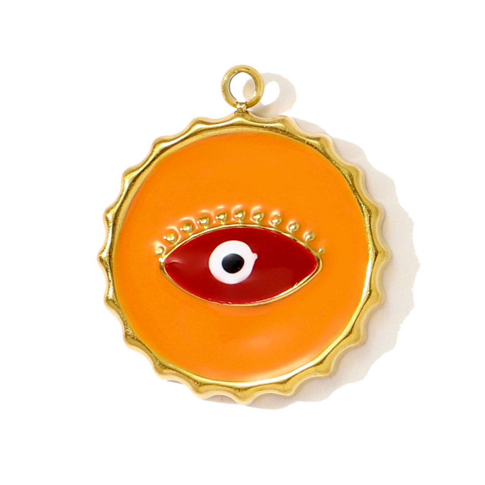 6pcs/pack Hip Hop Stainless Steel Enamel Evil Eye Necklace Pendants Rhinestone Heart DIY Earring Charms Women Painted Color Jewelry