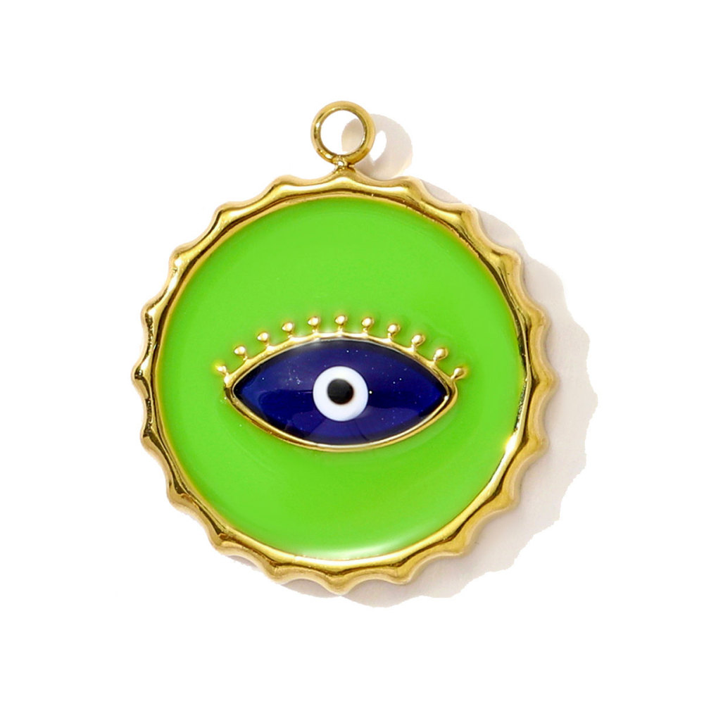 6pcs/pack Hip Hop Stainless Steel Enamel Evil Eye Necklace Pendants Rhinestone Heart DIY Earring Charms Women Painted Color Jewelry