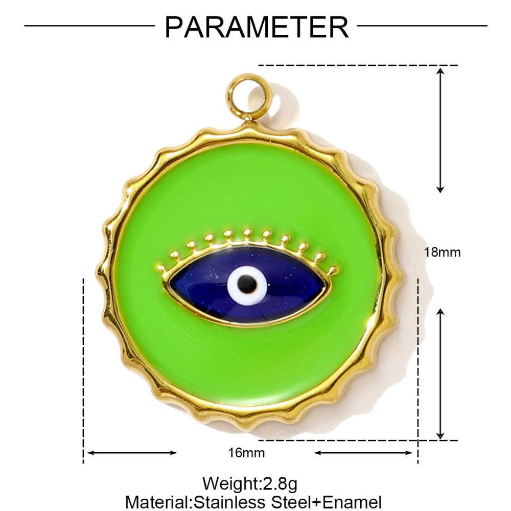 6pcs/pack Hip Hop Stainless Steel Enamel Evil Eye Necklace Pendants Rhinestone Heart DIY Earring Charms Women Painted Color Jewelry