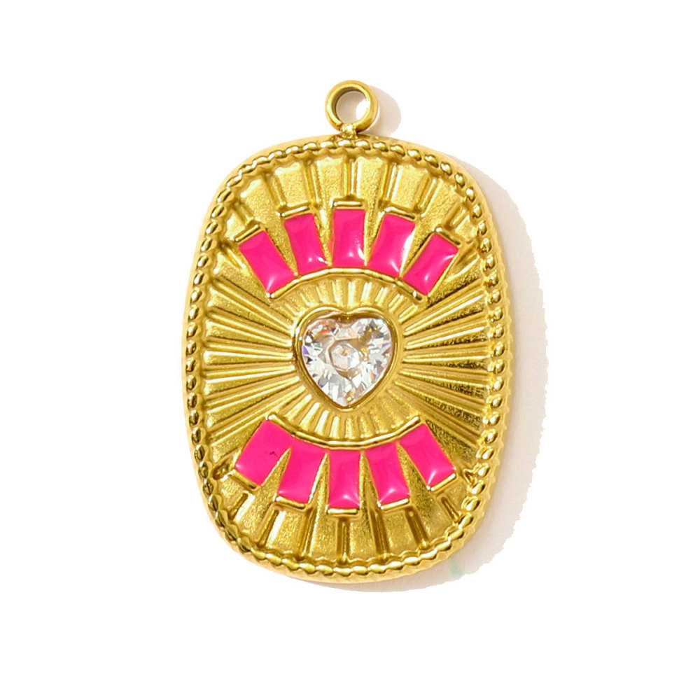 6pcs/pack Hip Hop Stainless Steel Enamel Evil Eye Necklace Pendants Rhinestone Heart DIY Earring Charms Women Painted Color Jewelry