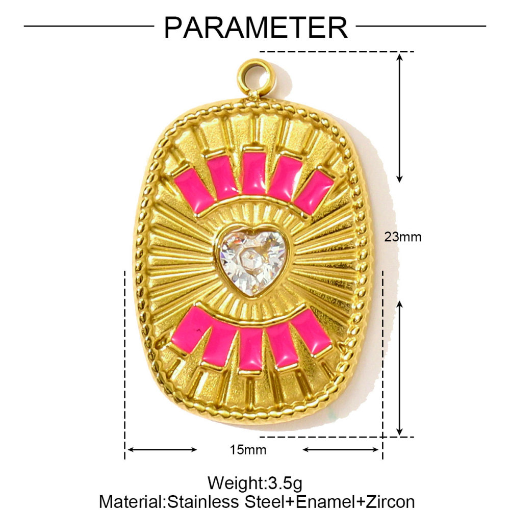 6pcs/pack Hip Hop Stainless Steel Enamel Evil Eye Necklace Pendants Rhinestone Heart DIY Earring Charms Women Painted Color Jewelry