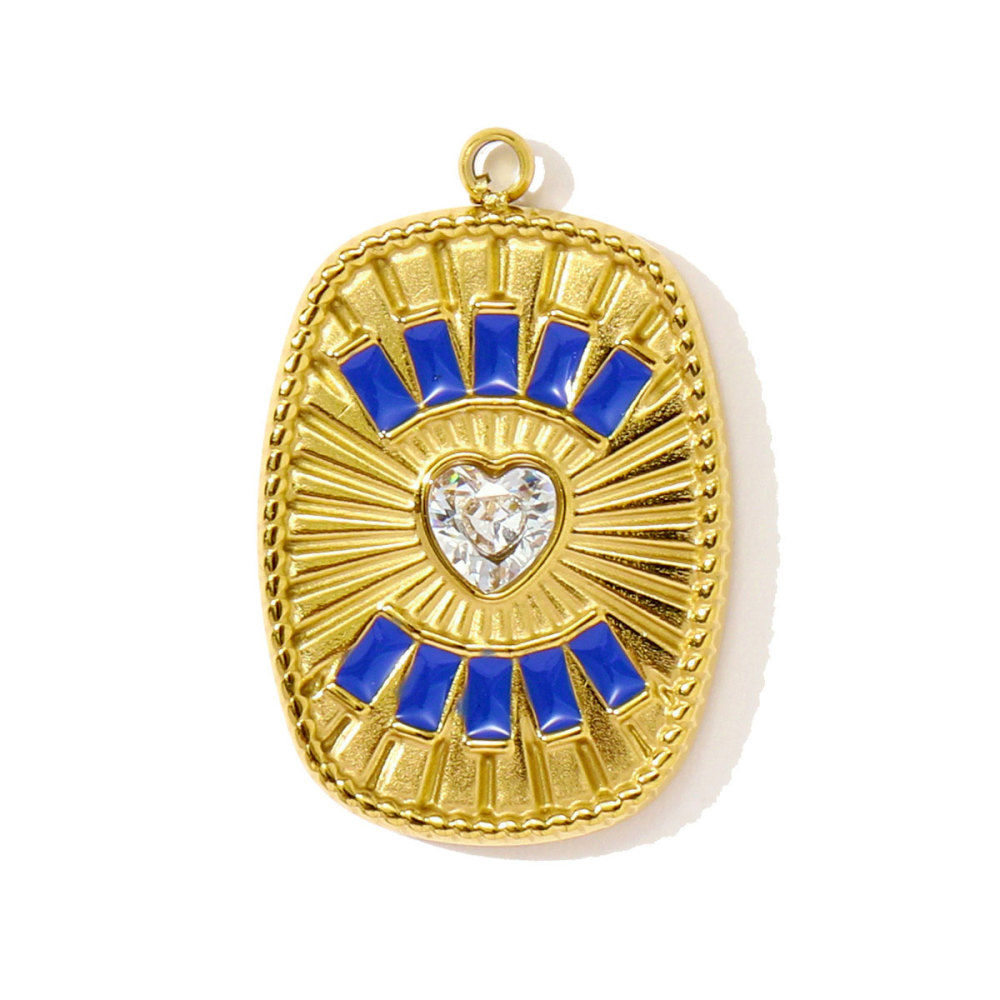 6pcs/pack Hip Hop Stainless Steel Enamel Evil Eye Necklace Pendants Rhinestone Heart DIY Earring Charms Women Painted Color Jewelry
