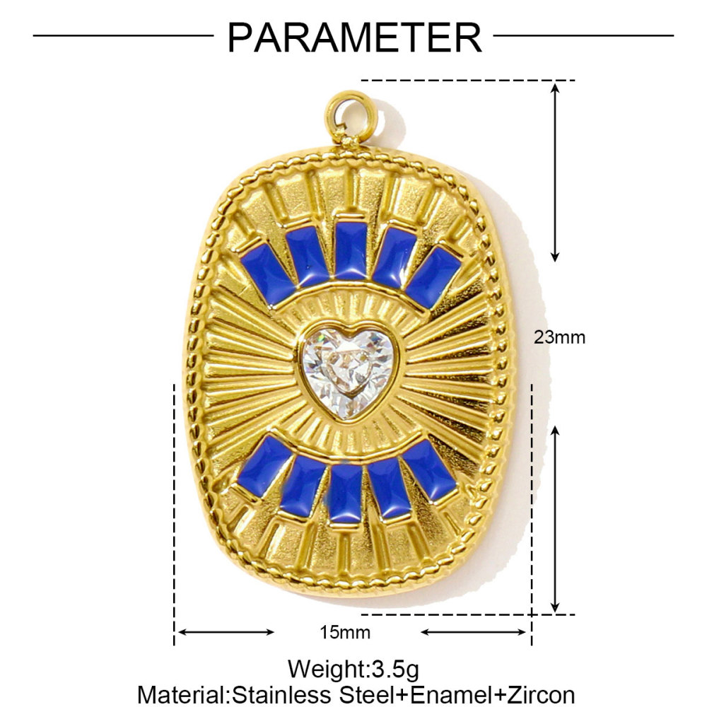 6pcs/pack Hip Hop Stainless Steel Enamel Evil Eye Necklace Pendants Rhinestone Heart DIY Earring Charms Women Painted Color Jewelry
