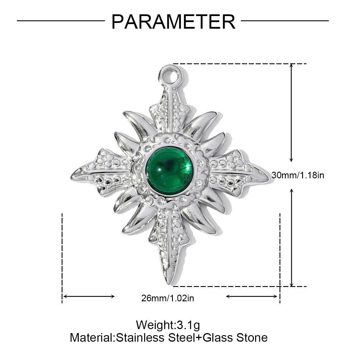 6pcs/pack Stainless Steel Resin Stone Cross Sun Necklace Pendant Star DIY Earring Charm Women Crescent Moon Jewelry Wholesale