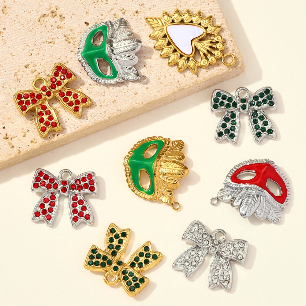 6pcs/pack Stainless Steel Enamel Lady Mask Necklace Pendant Crystal Bowknot DIY Earring Charm Women Crown Heart Jewelry Wholesale