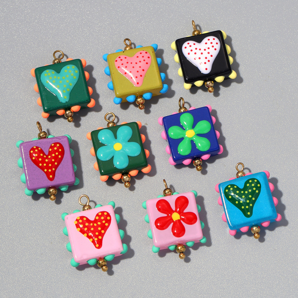 6pcs/pack Stainless Steel Lampwork Glass Heart Flower DIY Charms Strawberry Necklace Pendants Woman Evil Eye Jewelry Wholesale