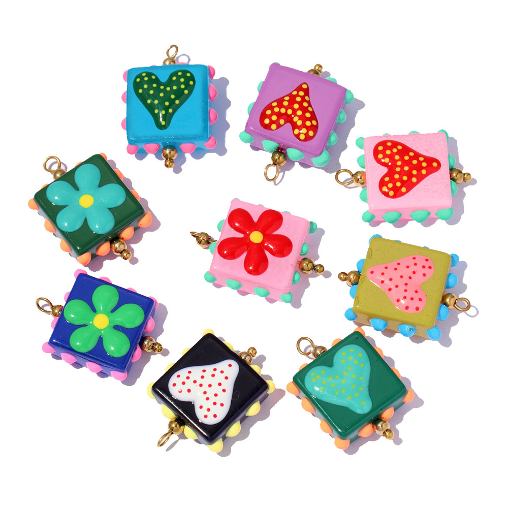 6pcs/pack Pink Enamel Strawberry Stainless Steel DIY Earring Charms Lampwork Glass Heart Pendants Woman Jewelry Necklace Making