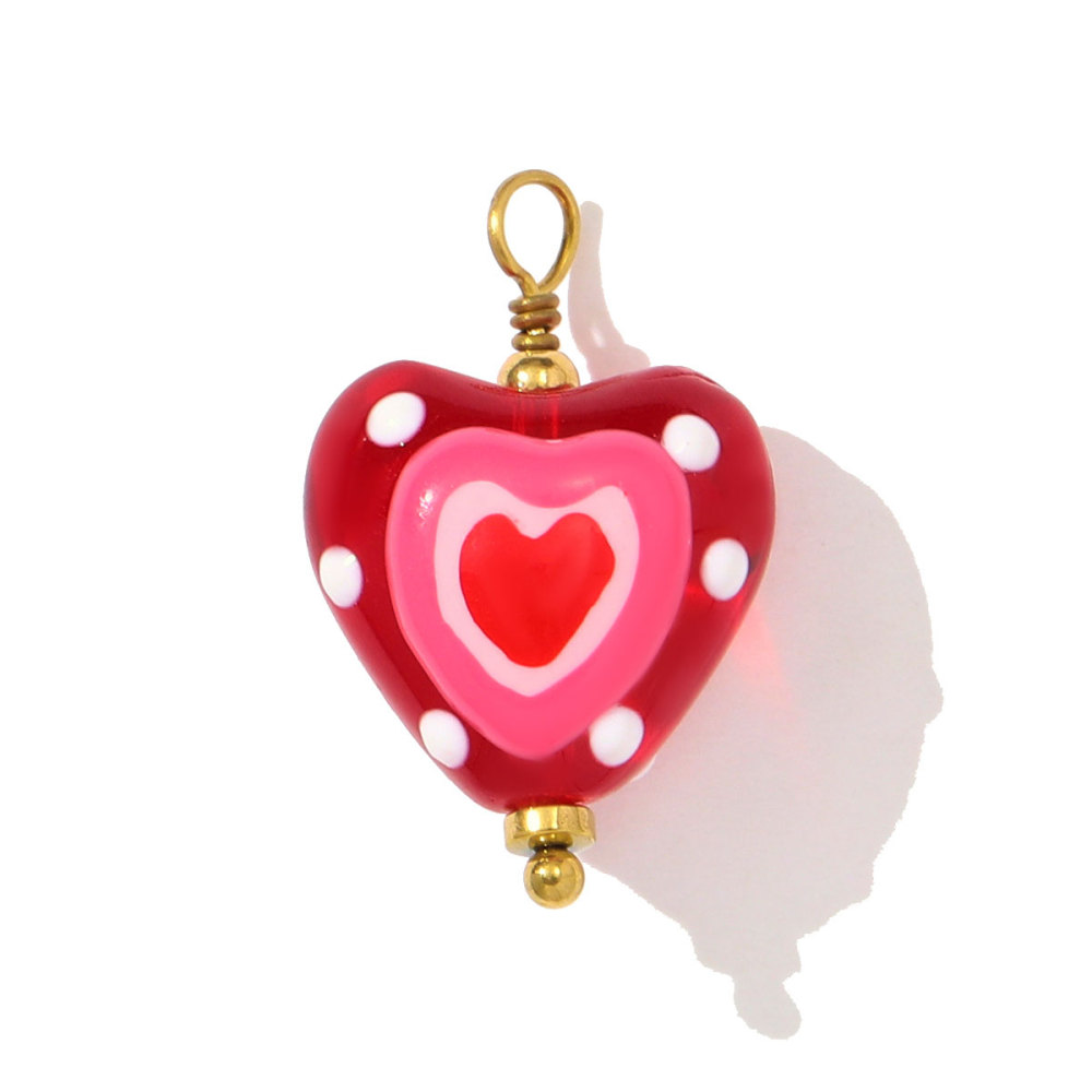 6pcs/pack Pink Enamel Strawberry Stainless Steel DIY Earring Charms Lampwork Glass Heart Pendants Woman Jewelry Necklace Making