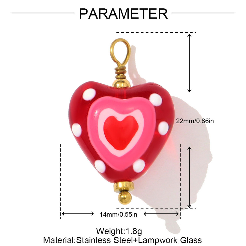 6pcs/pack Pink Enamel Strawberry Stainless Steel DIY Earring Charms Lampwork Glass Heart Pendants Woman Jewelry Necklace Making