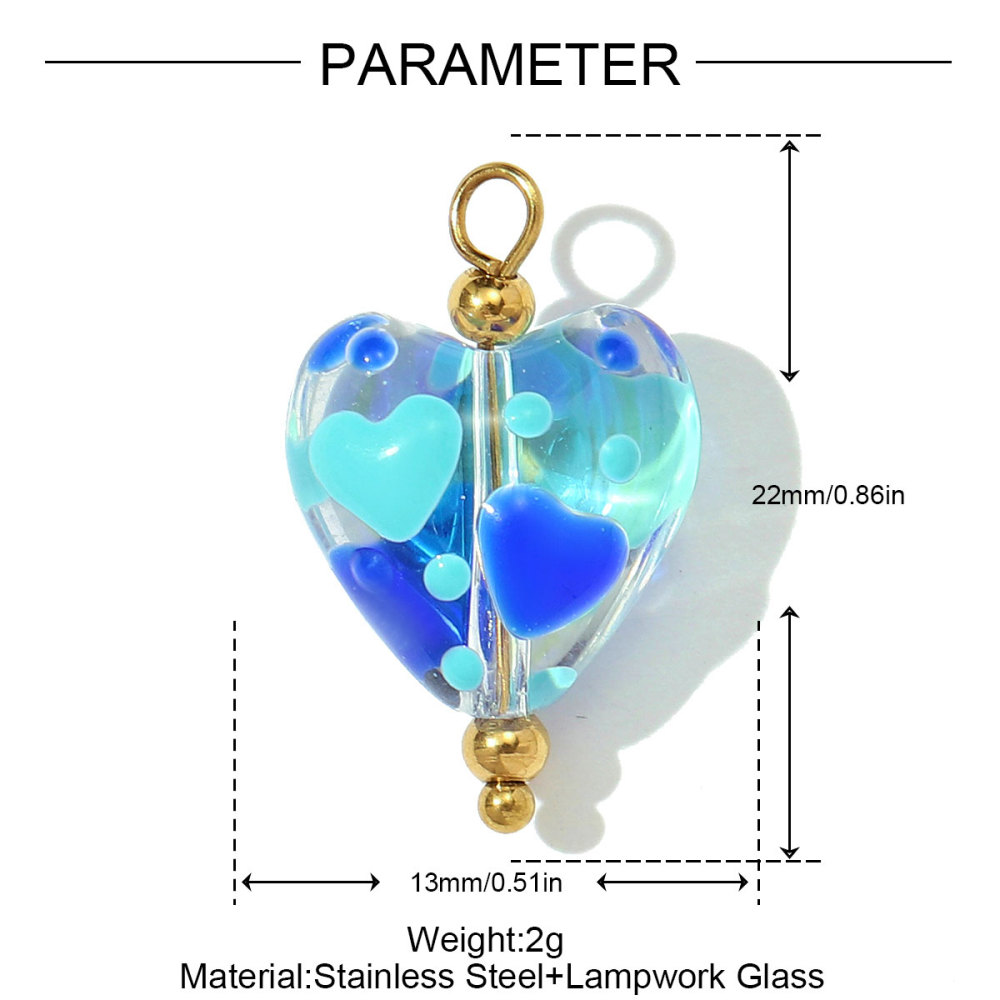 6pcs/pack Pink Enamel Strawberry Stainless Steel DIY Earring Charms Lampwork Glass Heart Pendants Woman Jewelry Necklace Making