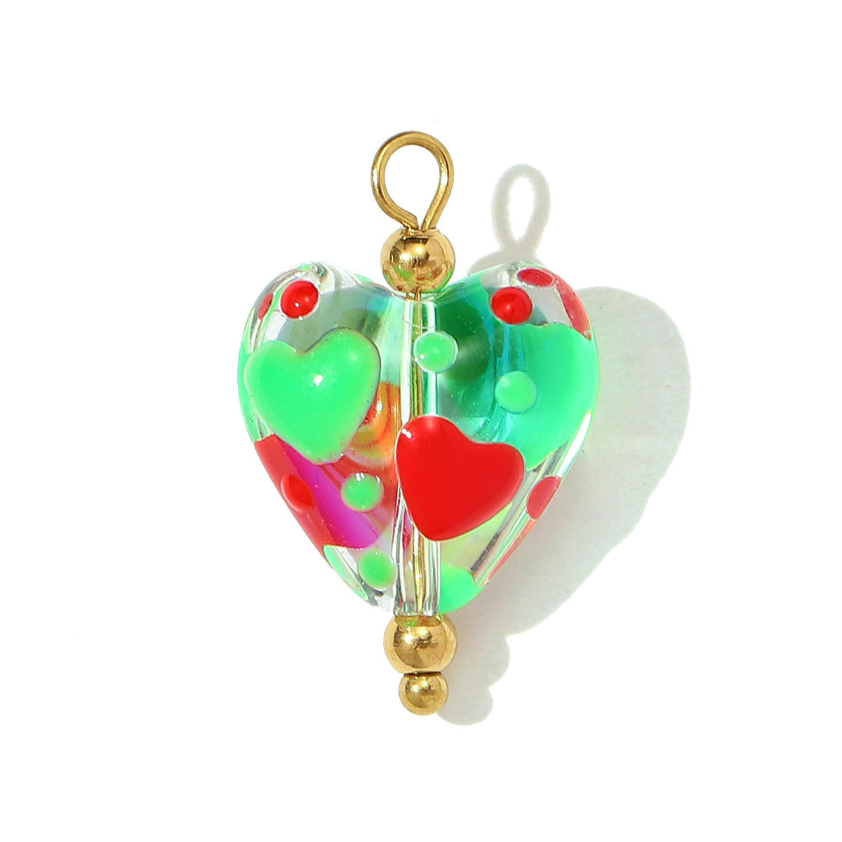 6pcs/pack Pink Enamel Strawberry Stainless Steel DIY Earring Charms Lampwork Glass Heart Pendants Woman Jewelry Necklace Making