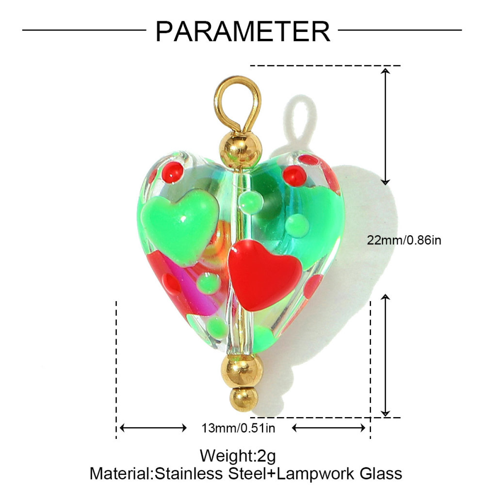 6pcs/pack Pink Enamel Strawberry Stainless Steel DIY Earring Charms Lampwork Glass Heart Pendants Woman Jewelry Necklace Making