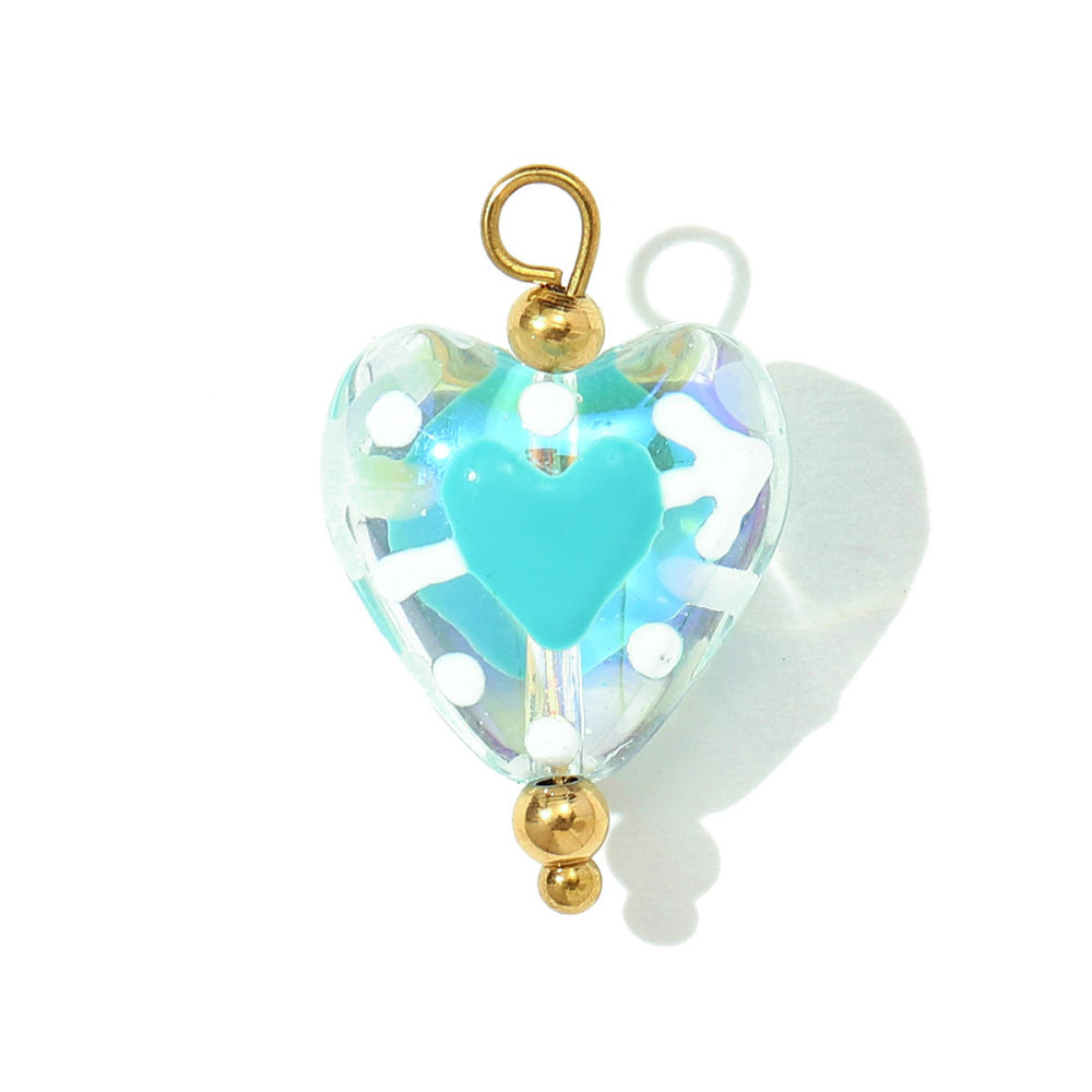 6pcs/pack Pink Enamel Strawberry Stainless Steel DIY Earring Charms Lampwork Glass Heart Pendants Woman Jewelry Necklace Making