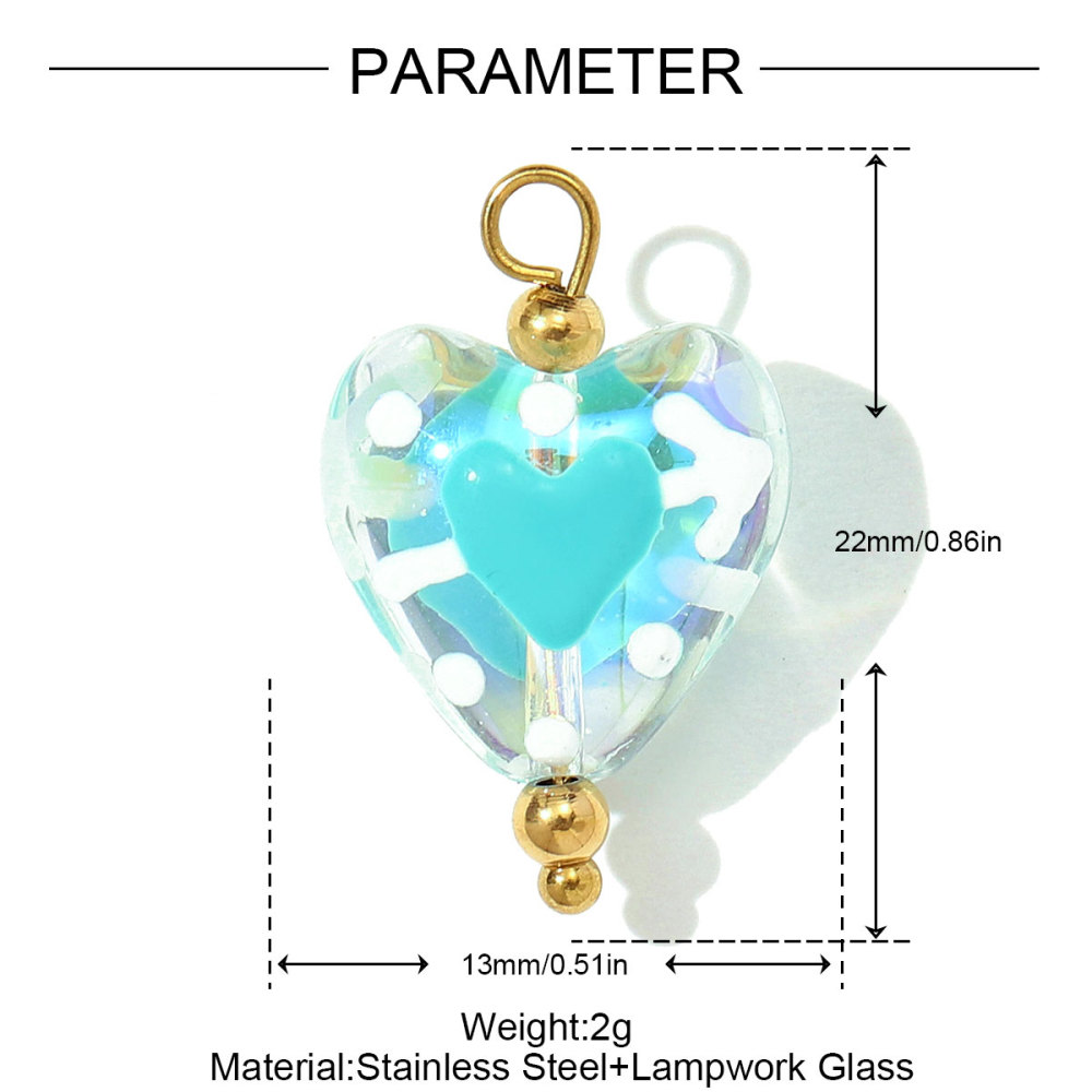 6pcs/pack Pink Enamel Strawberry Stainless Steel DIY Earring Charms Lampwork Glass Heart Pendants Woman Jewelry Necklace Making