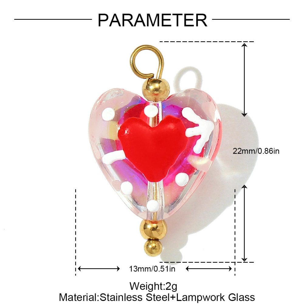 6pcs/pack Pink Enamel Strawberry Stainless Steel DIY Earring Charms Lampwork Glass Heart Pendants Woman Jewelry Necklace Making
