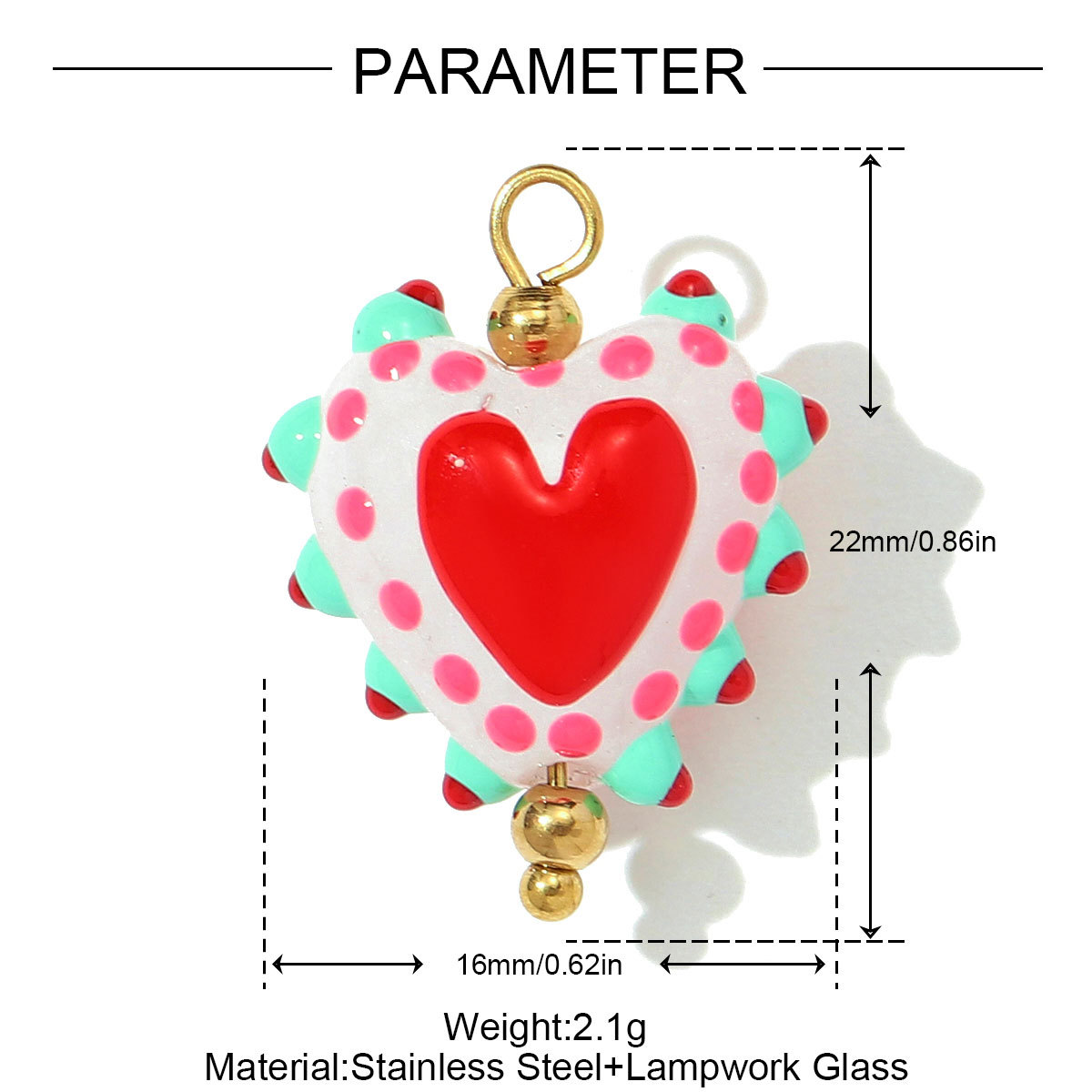 6pcs/pack Pink Enamel Strawberry Stainless Steel DIY Earring Charms Lampwork Glass Heart Pendants Woman Jewelry Necklace Making