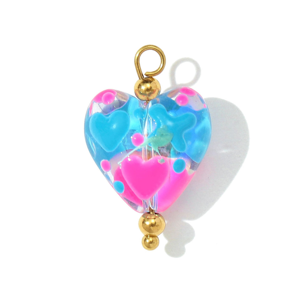 6pcs/pack Pink Enamel Strawberry Stainless Steel DIY Earring Charms Lampwork Glass Heart Pendants Woman Jewelry Necklace Making