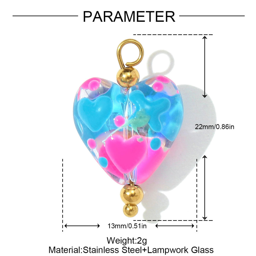 6pcs/pack Pink Enamel Strawberry Stainless Steel DIY Earring Charms Lampwork Glass Heart Pendants Woman Jewelry Necklace Making