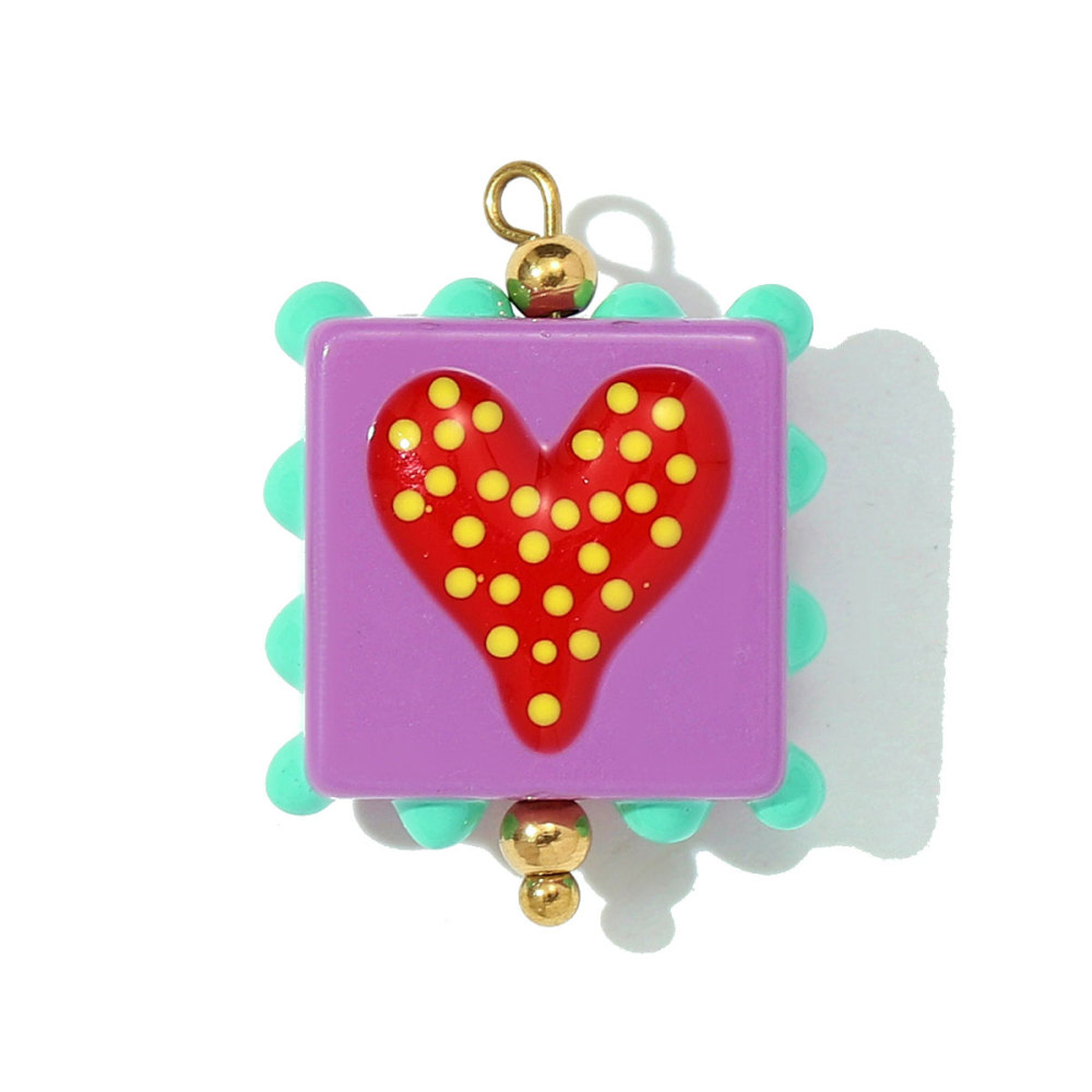 6pcs/pack Pink Enamel Strawberry Stainless Steel DIY Earring Charms Lampwork Glass Heart Pendants Woman Jewelry Necklace Making