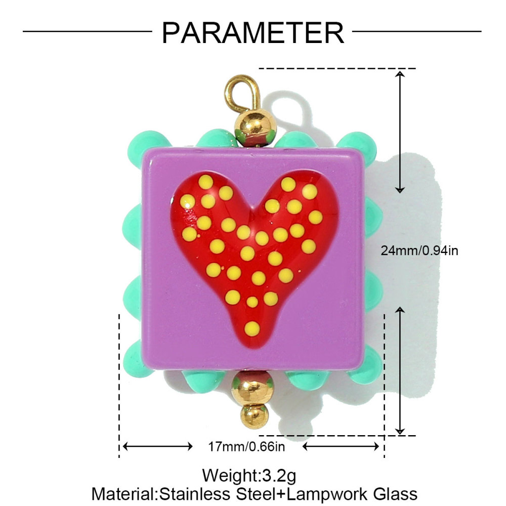 6pcs/pack Pink Enamel Strawberry Stainless Steel DIY Earring Charms Lampwork Glass Heart Pendants Woman Jewelry Necklace Making