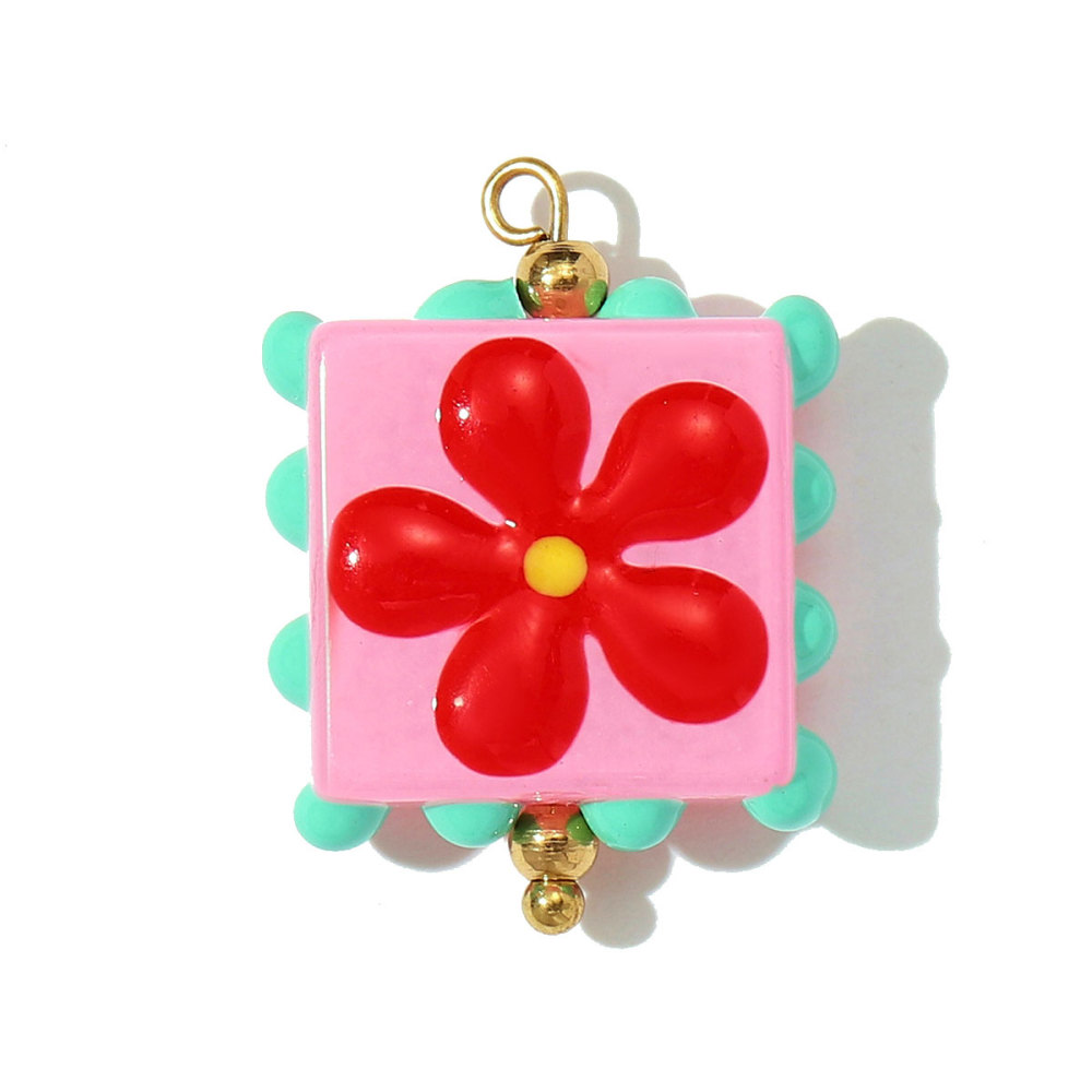 6pcs/pack Pink Enamel Strawberry Stainless Steel DIY Earring Charms Lampwork Glass Heart Pendants Woman Jewelry Necklace Making