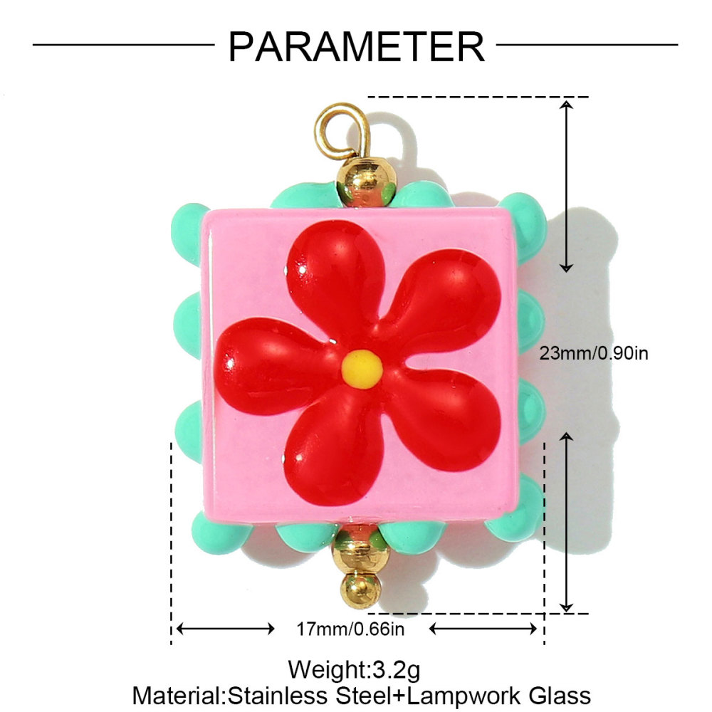 6pcs/pack Pink Enamel Strawberry Stainless Steel DIY Earring Charms Lampwork Glass Heart Pendants Woman Jewelry Necklace Making