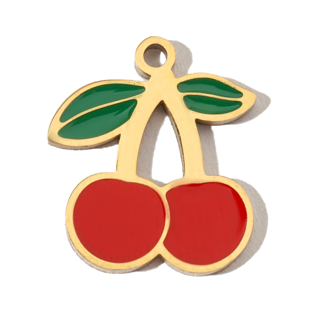 6pcs/pack Fruit Cherry Enamel Stainless Steel Diy Charms Women Peach Palm Tree Earring Necklace Pendant Watermelon Jewelry