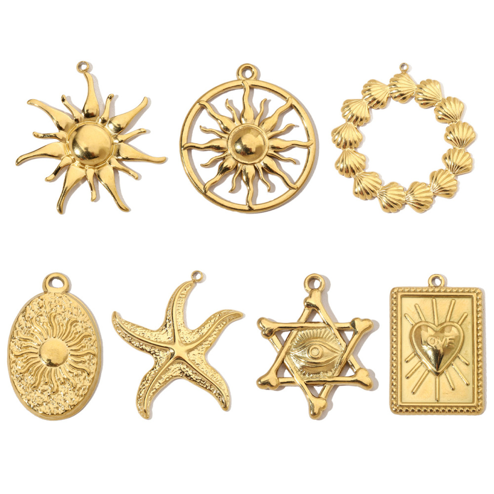 6pcs/pack French Antique Shell Sun Stainless Steel Diy Charms Women Starfish Earring Necklace Pendant Heart Jewelry