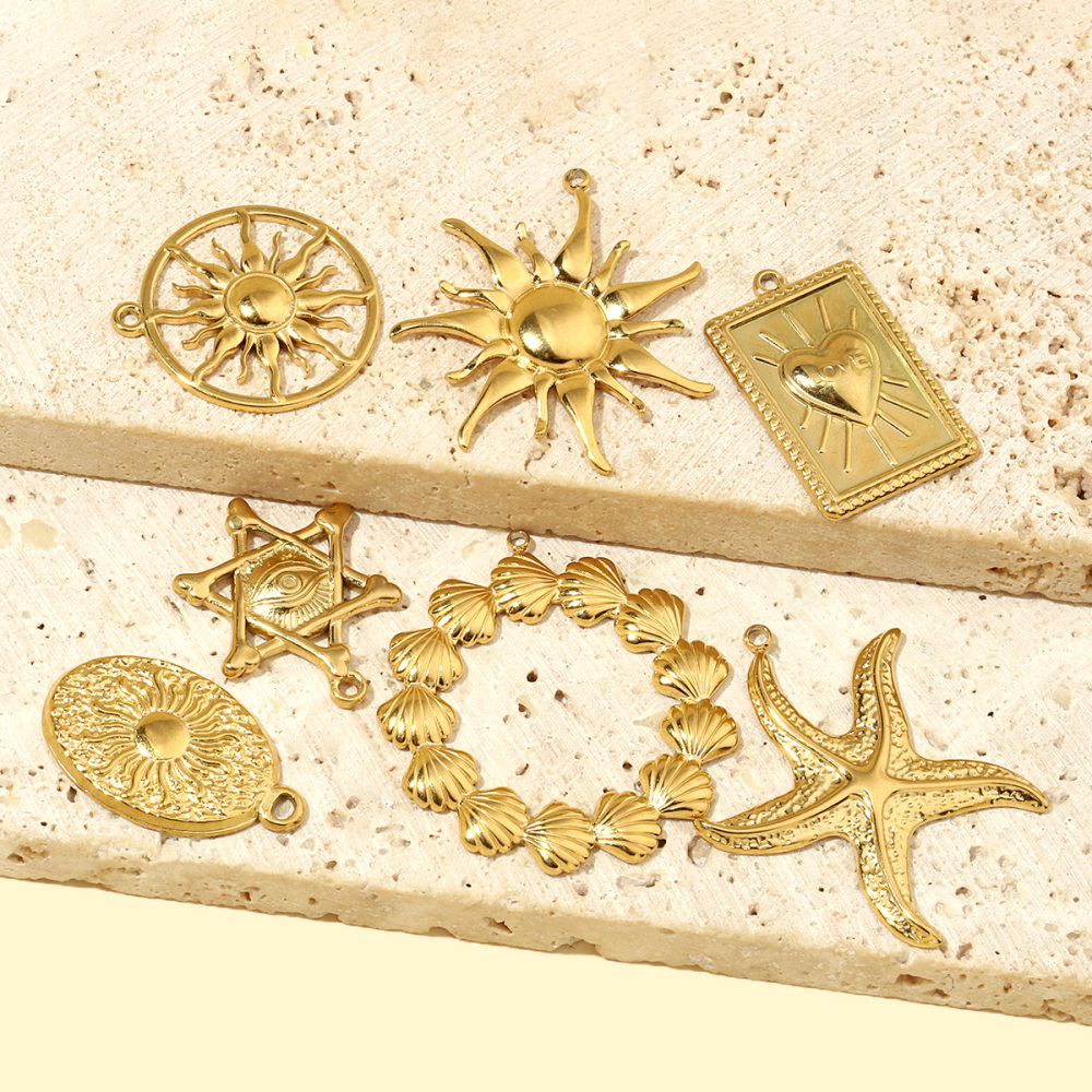 6pcs/pack French Antique Shell Sun Stainless Steel Diy Charms Women Starfish Earring Necklace Pendant Heart Jewelry