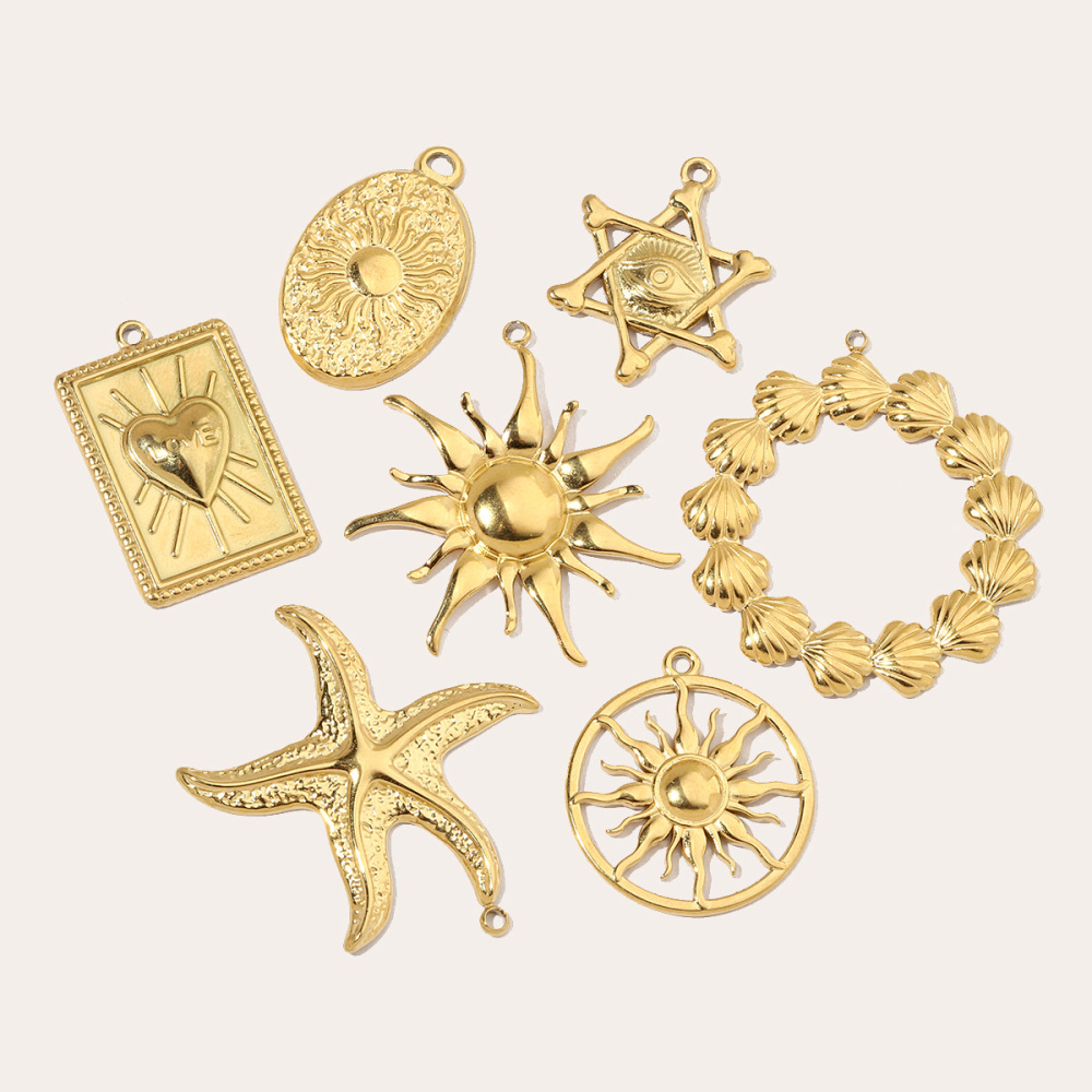 6pcs/pack French Antique Shell Sun Stainless Steel Diy Charms Women Starfish Earring Necklace Pendant Heart Jewelry