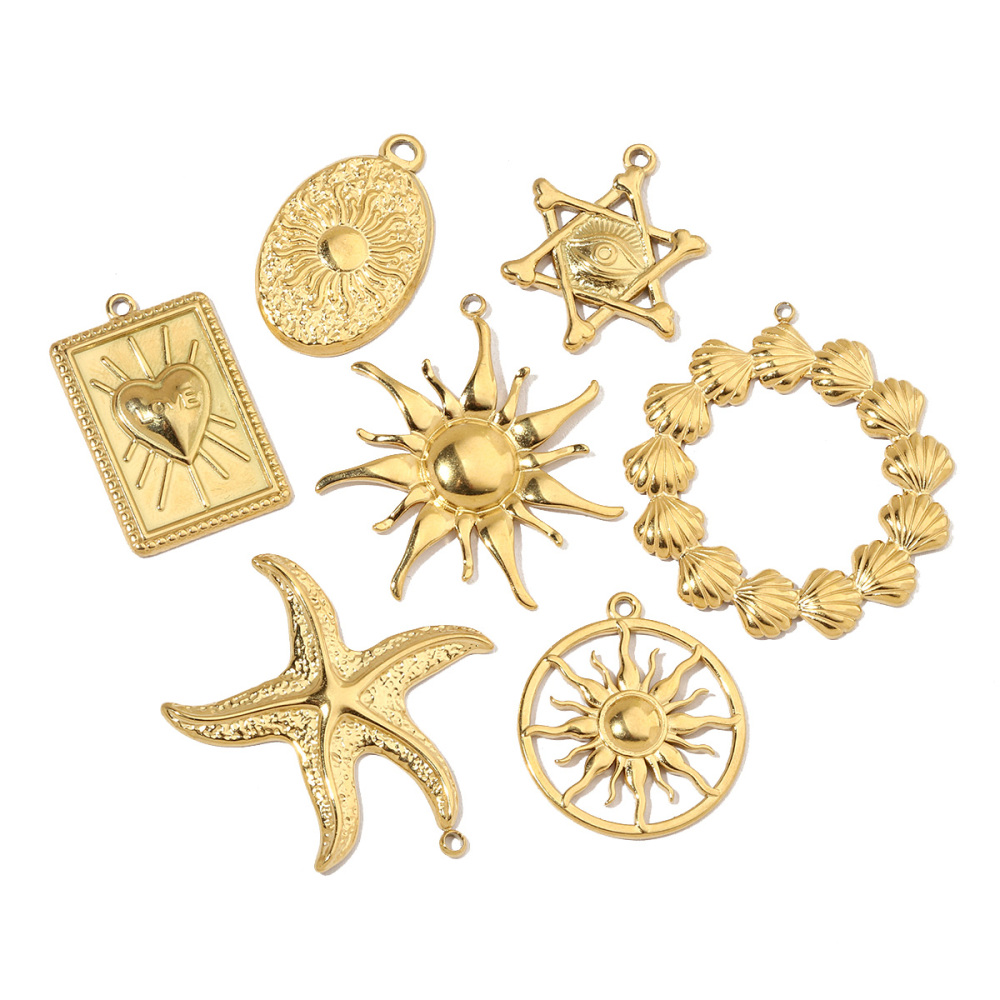 6pcs/pack French Antique Shell Sun Stainless Steel Diy Charms Women Starfish Earring Necklace Pendant Heart Jewelry