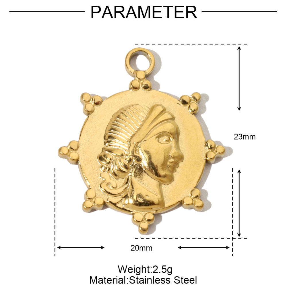 6pcs/pack French Antique Coin Sun Stainless Steel Diy Charms Women Heart Butterfly Earring Necklace Pendant Croissant Jewelry