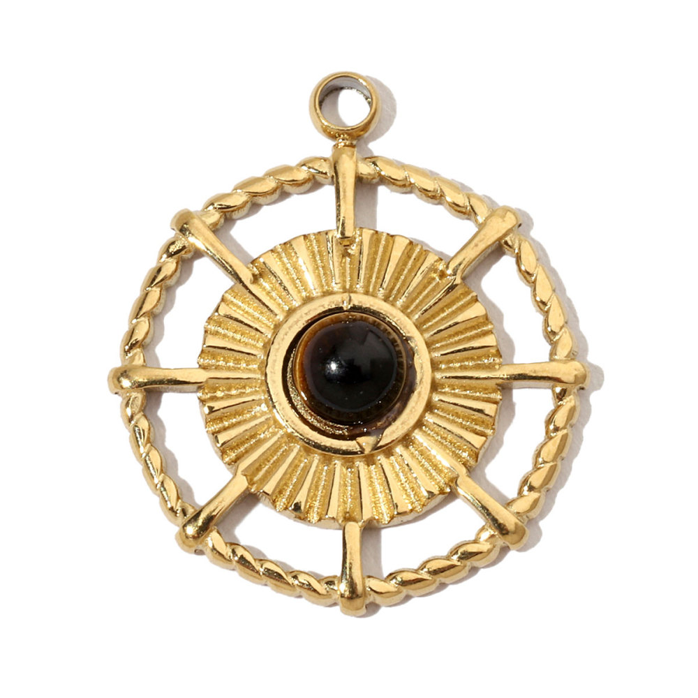 6pcs/pack French Sun Natural Stone Stainless Steel Diy Charms Women Heart Tiger Eye Necklace Pendant Round Lapis Lazuli Jewelry