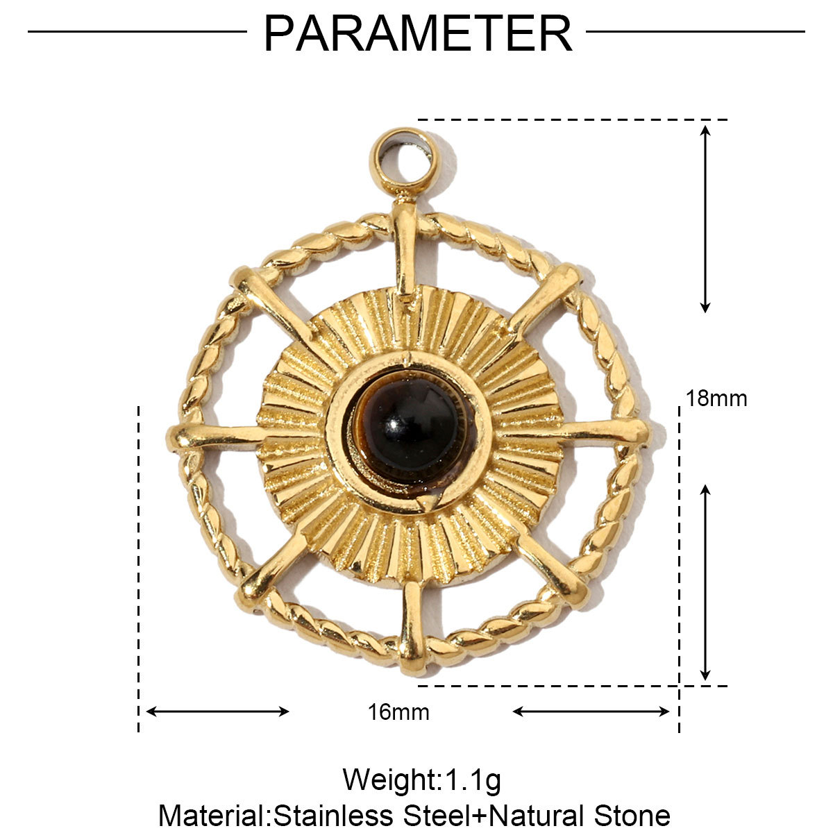 6pcs/pack French Sun Natural Stone Stainless Steel Diy Charms Women Heart Tiger Eye Necklace Pendant Round Lapis Lazuli Jewelry