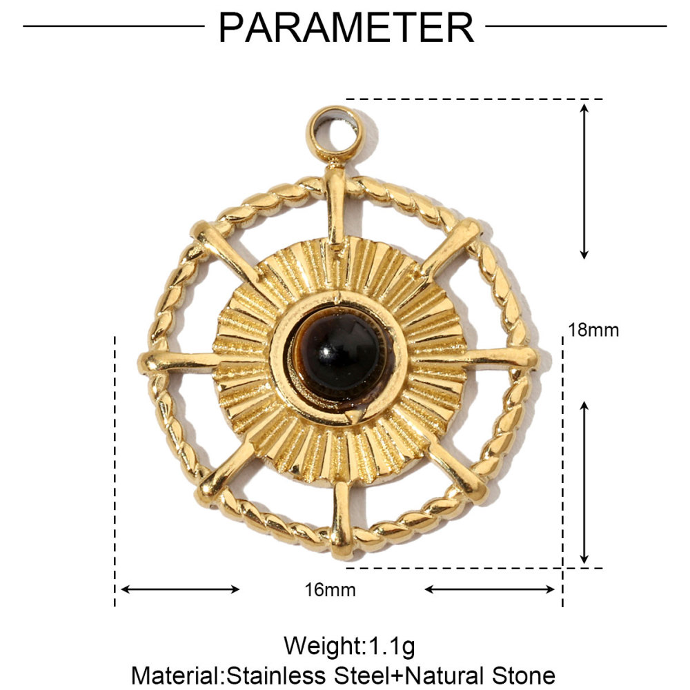 6pcs/pack French Sun Natural Stone Stainless Steel Diy Charms Women Heart Tiger Eye Necklace Pendant Round Lapis Lazuli Jewelry